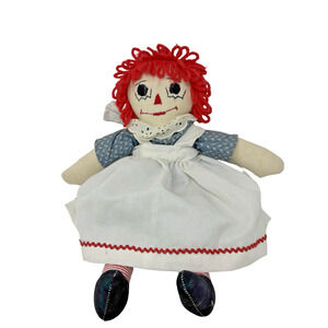 Collector's Raggedy Ann Doll Medium 14" Blue Dress White Apron Red Yarn Hair